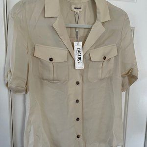 New L'Agence Cream Sharma Silk Blouse Double Georgette Button Down Sheer Size XS